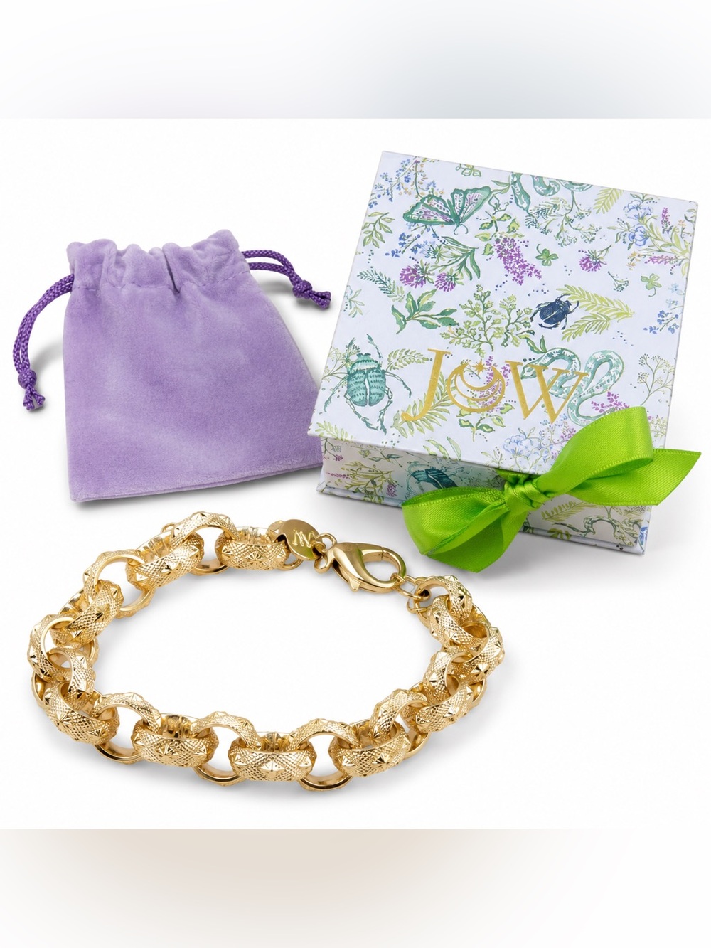 NEW JW Gold Tone Textured Link Bracelet w/ Gift Box | Statement Chain Bracelet